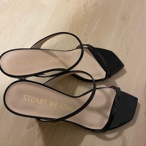 Stuart Weitzman Womens Aleena 75 Black Patent Sandals Size 7 1/2